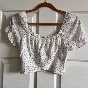 Paper crane white floral crop top